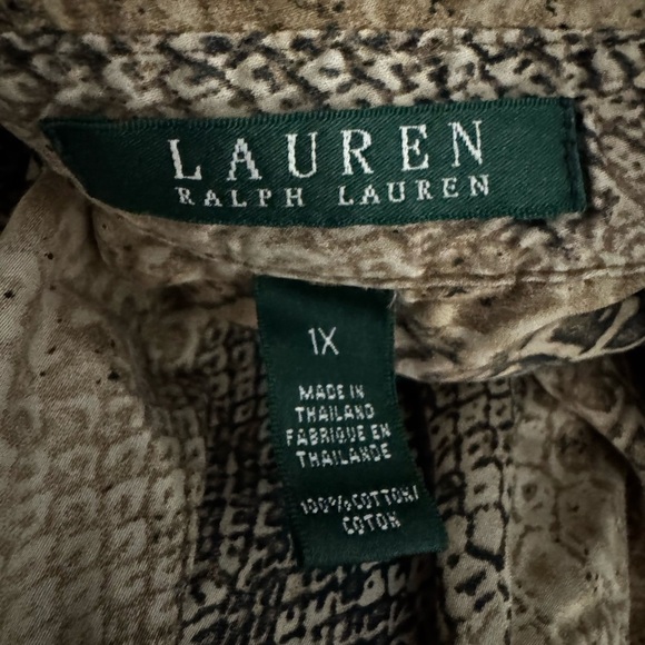Lauren Ralph Lauren Women’s Snake Print Button-Down Shirt 1X 100% Cotton - Picture 4 of 4